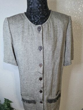 Saint Tropez West Short-Sleeve Tweed Dress in Light Gray